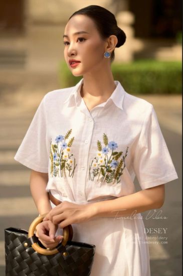 Áo Sơ Mi Linen Thêu Tay Luna Shirt - Tiệm Desey