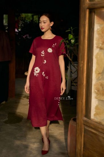 Đầm Linen Tưng Thêu Tay Châu San - Tiệm Desey