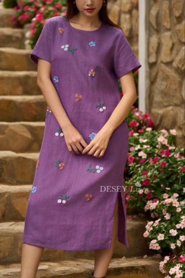 Đầm Linen Tưng Thêu Tay Hương Nhu - Tiệm Desey