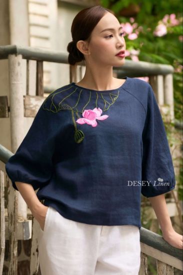 Áo Linen Tưng Premium Thêu Tay Ngọc Liên - Tiệm Desey